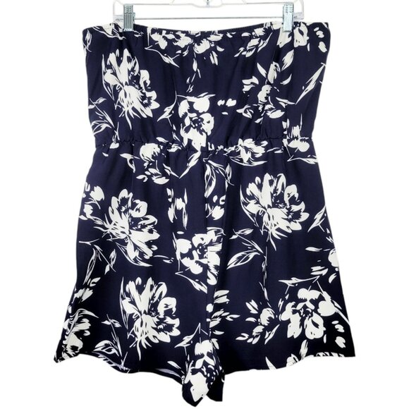 Womens Plus XXL Navy Blue Hawaiian Floral Romper – Trendy Tube Top with Shorts - Picture 8 of 12